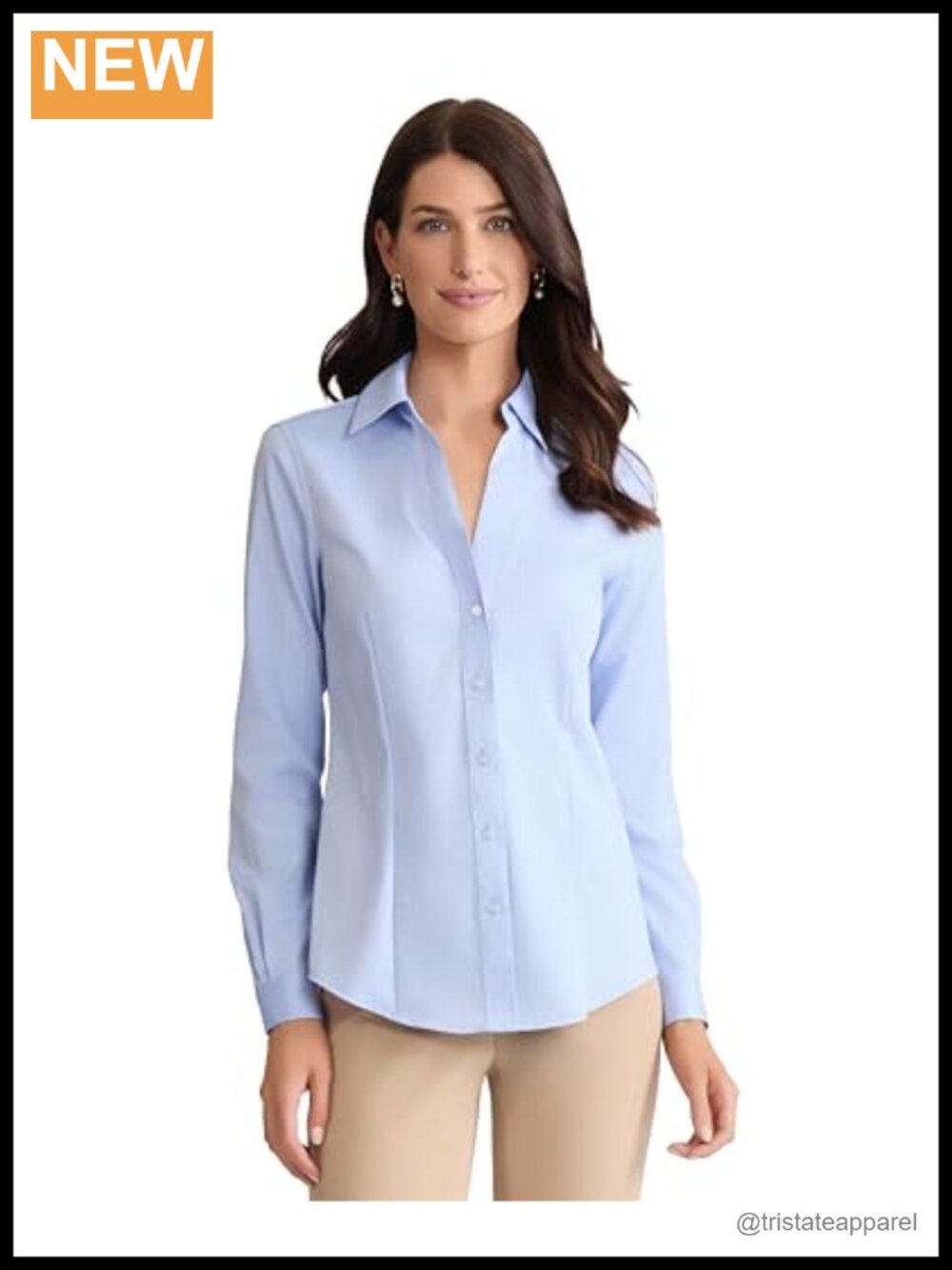 Long Sleeve Cotton Button Down Shirt Easy Care Wrinkle Resistant